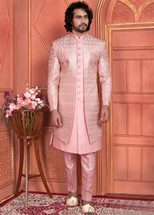Pink Embroidered Indo Western Sherwani