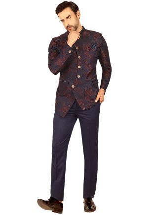 Blue Woven Bandhgala Jodhpuri Suit