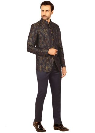 Black Woven Bandhgala Jodhpuri Suit