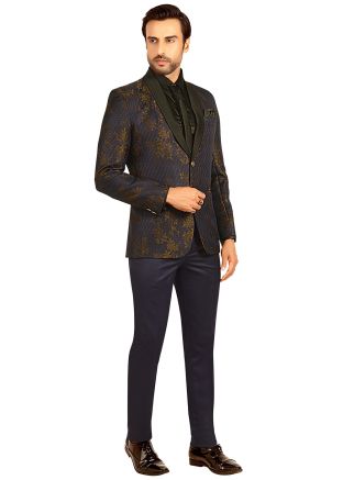 Blue Woven Tuxedo Suit