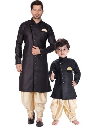 Father & Son Black Indo Western Sherwani With Dhoti