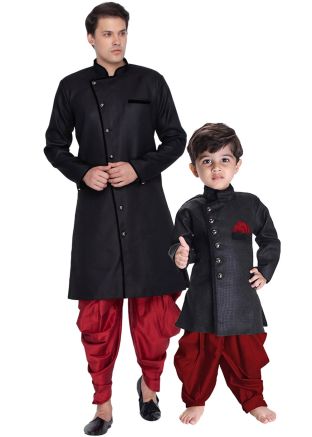 Black Father & Son Indo Western Sherwani With Dhoti