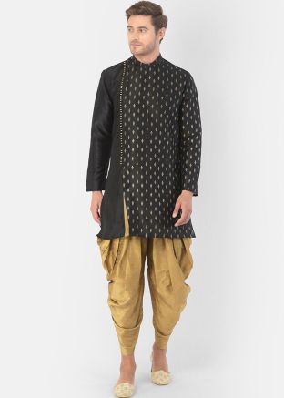 Blue Woven Dhoti With Sherwani