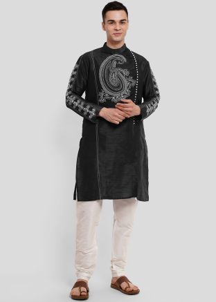 Black Readymade Printed Men Kurta Pajama 