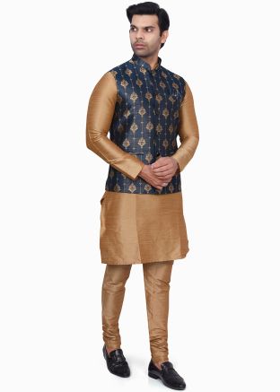 Brown Woven Mens Kurta Pajama In Art Silk