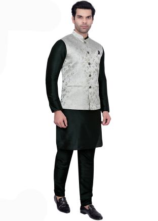 Green Mens Kurta Pajama With Nehru Jacket