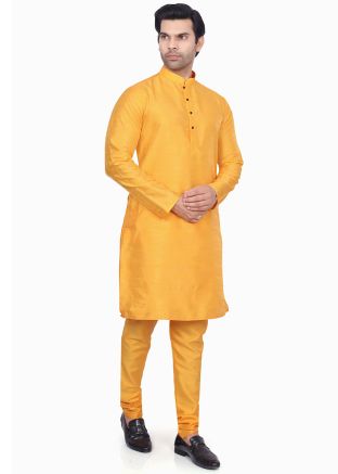 Yellow Mens Kurta Pajama In Art Silk