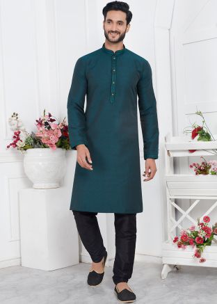 Green Woven Mens Kurta Pajama In Jacquard