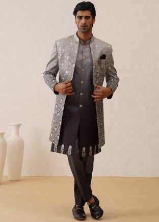 Black Shaded Embroidered Indo Western Sherwani