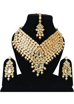 Golden Stone Studded Kundan Necklace Set