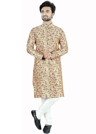 Golden Woven Mens Kurta Pajama
