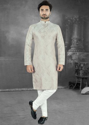 Grey Woven Mens Kurta Pajama