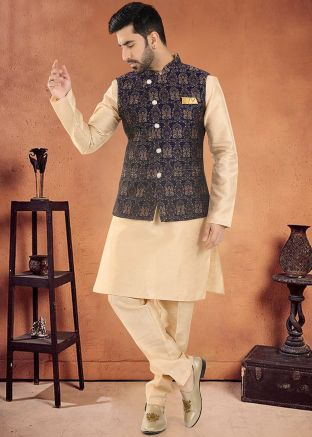 Golden Readymade Mens Nehru Jacket With Kurta Pajama