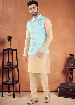 Golden Readymade Mens Nehru Jacket With Kurta Pajama