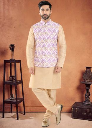Golden Readymade Mens Nehru Jacket With Kurta Pajama