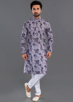 Purple Readymade Printed Kurta Pajama Set