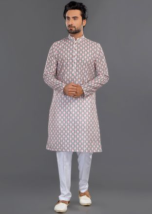 Multicolored Printed Men Kurta With Pajama