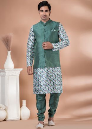 Multicolor Printed Kurta Pajama With Nehru Jacket