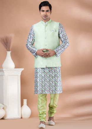 Multicolored Printed Kurta Pajama & Nehru Jacket