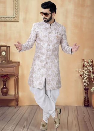 Golden Readymade Men Indowestern Sherwani With Dhoti