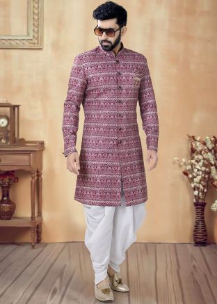 Purple Readymade Men Indowestern Sherwani In Cotton