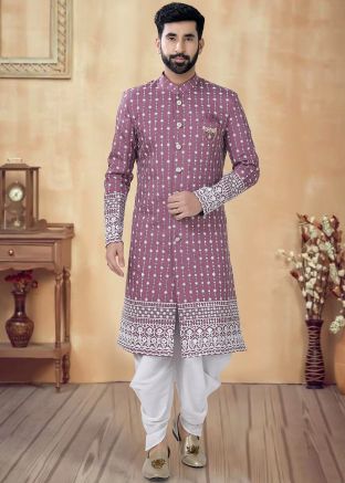 Purple Readymade Men Art Silk  Indowestern Sherwani