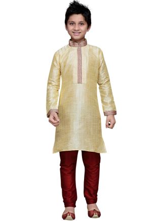 Readymade Gold Art Silk Kids Kurta Pajama
