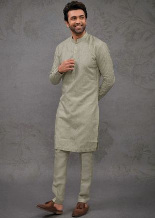 Green Embroidered Kurta Pajama In Silk