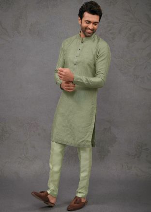 Green Embroidered Kurta Pajama In Silk