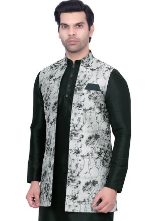 Off White Woven Men Long Jacket In Brocade