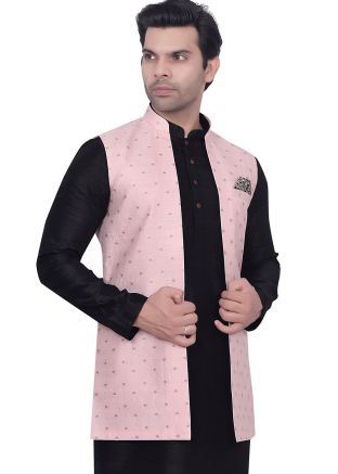 Readymade Pink Woven Long Jacket For Men