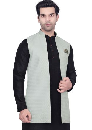 Men Light Sage Green Woven Long Jacket