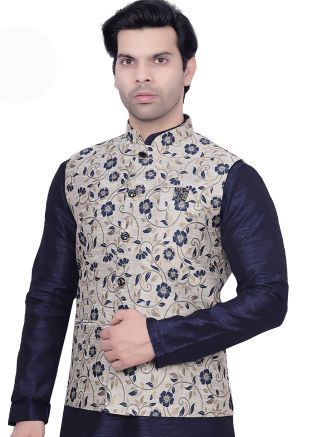 Off White Men Woven Nehru Jacket In Brocade