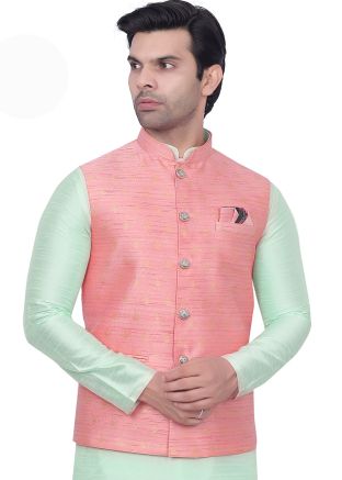 Readymade Pink Woven Jacquard Nehru Jacket