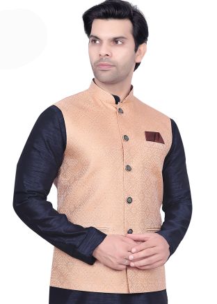 Readymade Peach Woven Nehru Jacket