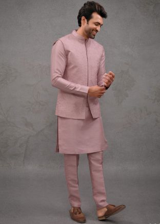 Mauve Pink Kurta Pajama With Embroidered Jacket