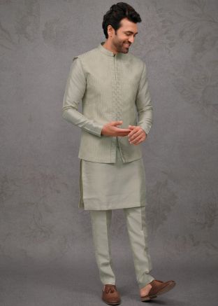 Light Pista Green Kurta Pajama With Jacket