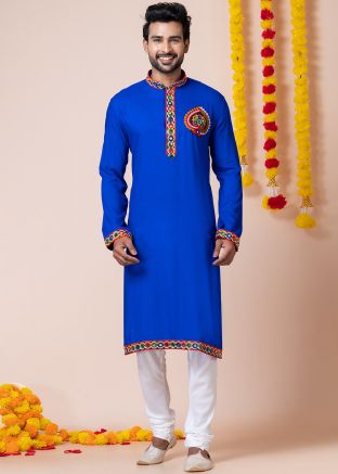 Blue Embroidered Rayon Kurta Pajama