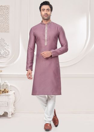 Purple Kurta Pajama In Woven Work