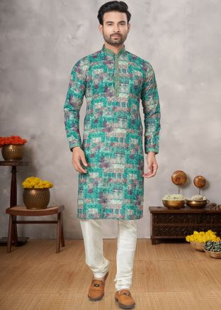 Green Embroidered Men Kurta Pajama set