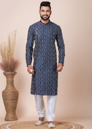 Blue Embroidered Kurta Pajama