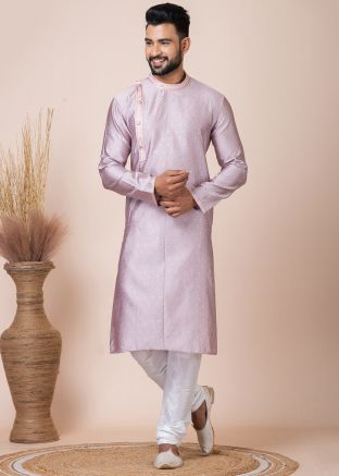 Purple Printed Men Kurta Pajama