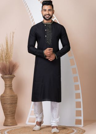 Black Men Kurta Pajama In Sequins Work
