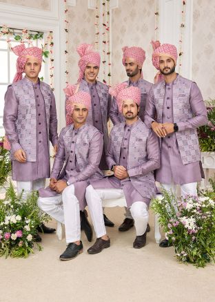 Purple Groomsmen Indo Western Sherwani With Embroidered Jacket