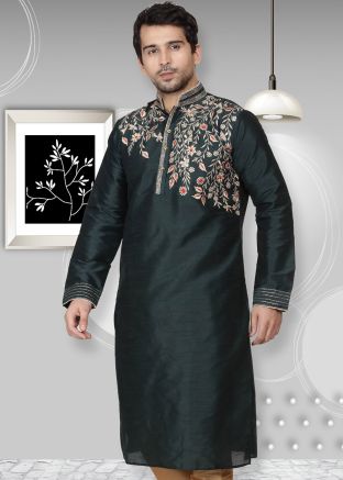Green Embroidered Readymade Kurta
