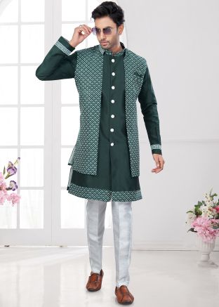 Green Embroidered Indo Western Sherwani