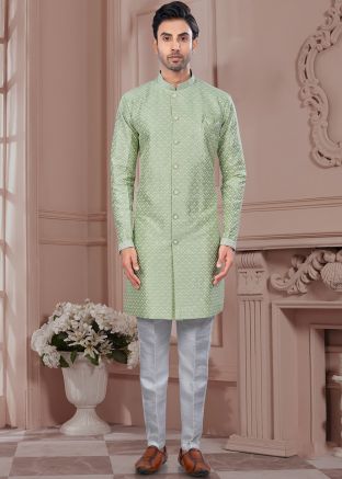 Green Embroidered Indo Western Sherwani