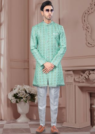 Green Sequins Work Indo Western Sherwani