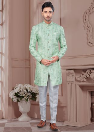 Green Embroidered Indo Western Sherwani