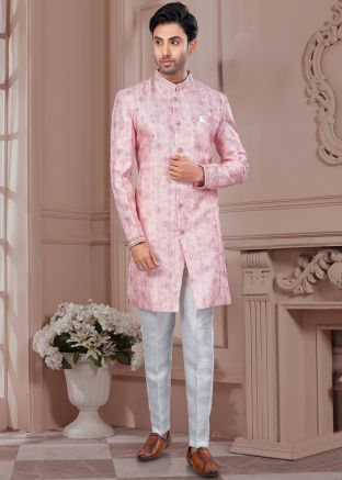 Pink Embroidered Indo Western Sherwani Set
